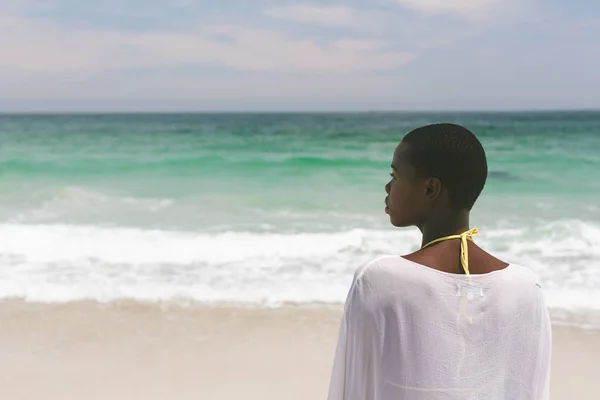 Rückansicht Einer Afrikanisch Amerikanischen Frau Die Sich Entspannt Und Einem — Stockfoto