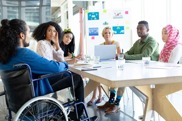 Front View Diverse Business People Discussing Each Other Meeting Conference — Stock Photo, Image