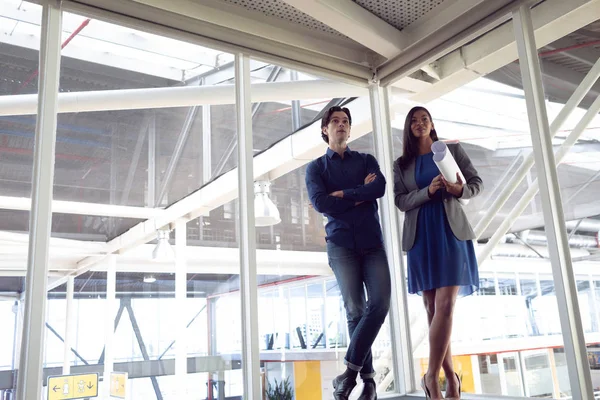 Low View Male Female Architects Interacting Each Other Office — Stock Photo, Image