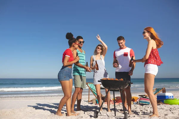 Front View Group Happy Diverse Friends Having Fun While Preparing — Stock Photo, Image