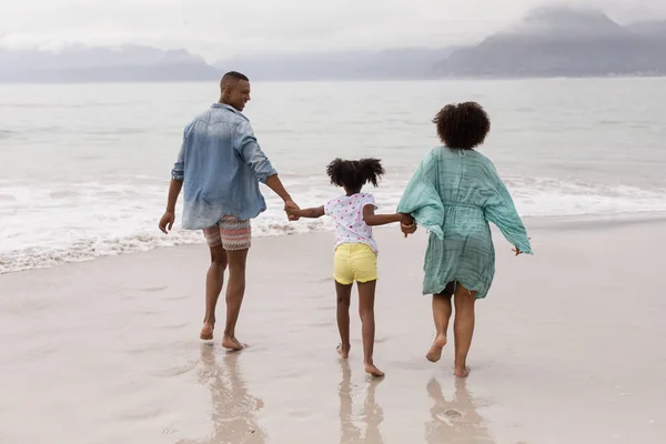 Rückansicht Einer Afrikanisch Amerikanischen Familie Die Zusammen Strand Spaß Hat — Stockfoto