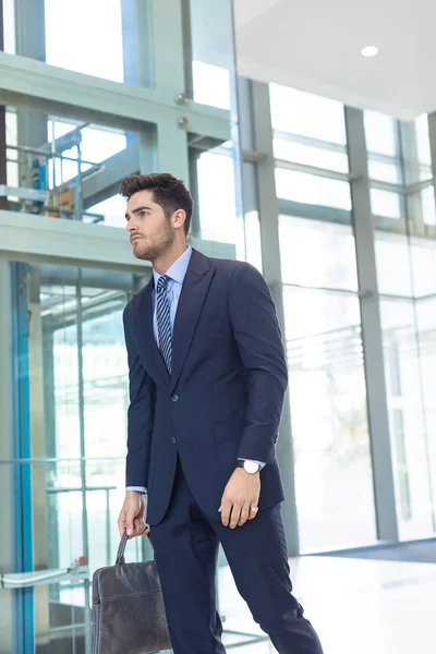 Low Angle View Young Caucasian Businessman Smiling Camera While Standing — Stock Photo, Image