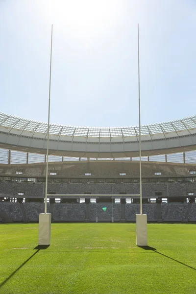 Lege Rugby Doelpaal Een Zonnige Dag Het Stadion — Stockfoto