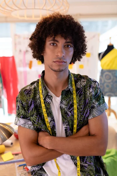 Portrait Handsome Young Mixed Race Male Fashion Designer Sitting Arms — ストック写真