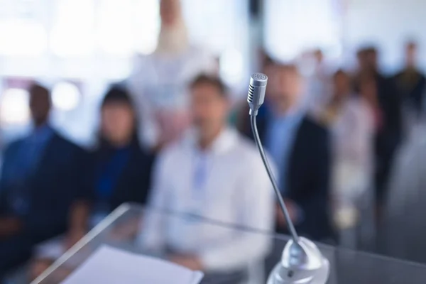 Nahaufnahme Des Mikrofons Einem Business Seminar Bei Einem Konferenztreffen — Stockfoto