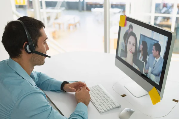 Side View Handsome Young Caucasian Male Customer Service Executive Making — Stock Photo, Image