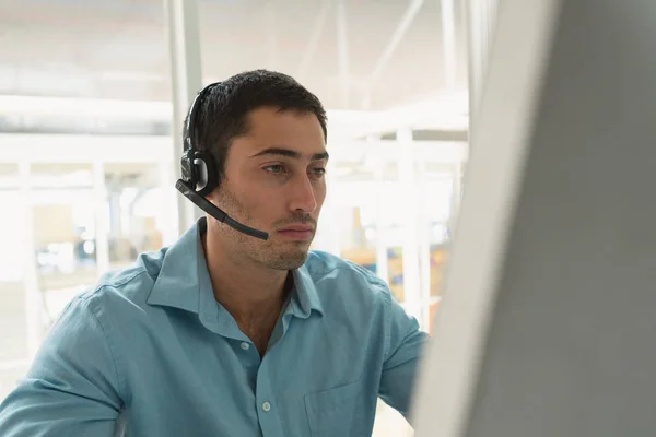 Front View Handsome Young Caucasian Male Customer Service Executive Working — Stock Photo, Image