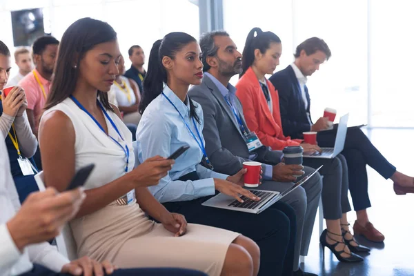 Vista Lateral Diversos Empresarios Que Asisten Seminario Negocios — Foto de Stock