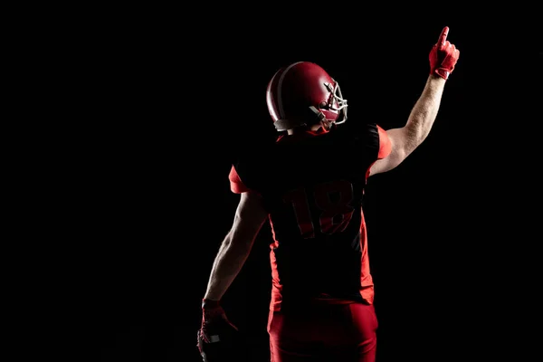 Rear View American Football Player Helmet Pointing Upwards Stock Photo