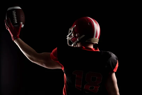 Rear View American Football Player Helmet Holding Rugby Ball Stock Picture