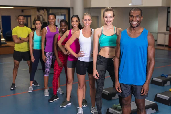 Portrait Diverse Fit People Standing Together Fitness Center — Stockfoto
