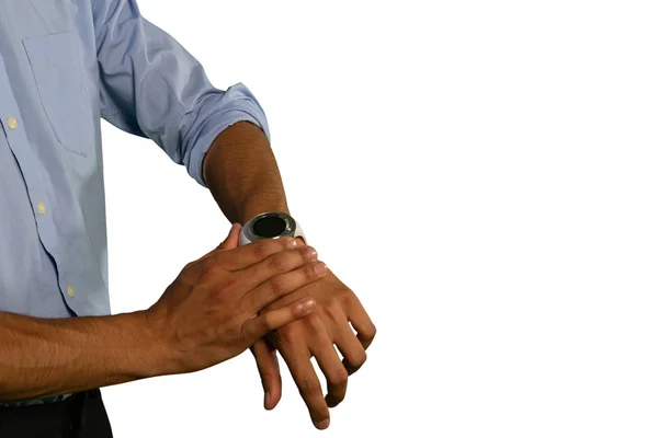 Vista Laterale Sezione Centrale Dell Uomo Utilizzando Uno Smartwatch — Foto Stock