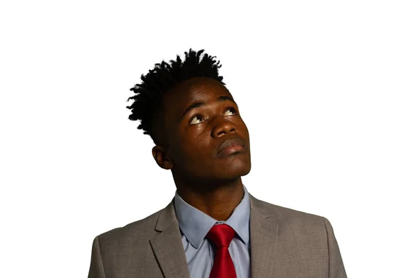 Portrait Close Young African American Businessman Wearing Suit Red Tie — Stock Photo, Image