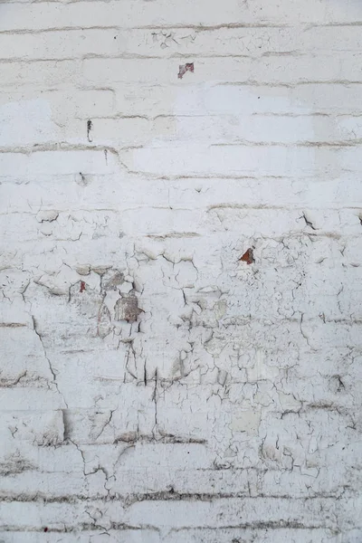 Detalhe Perto Interior Armazém Abandonado Mostrando Uma Parede Tijolo Branco — Fotografia de Stock