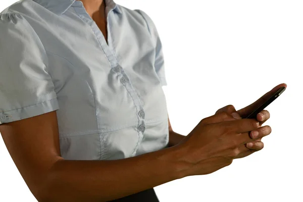 Side View Mid Section Woman Wearing Short Sleeved White Shirt — Stock Photo, Image