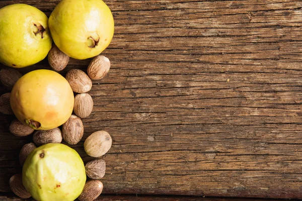 Otoño Manzana Cosecha Plana Poner Mesa Madera — Foto de Stock