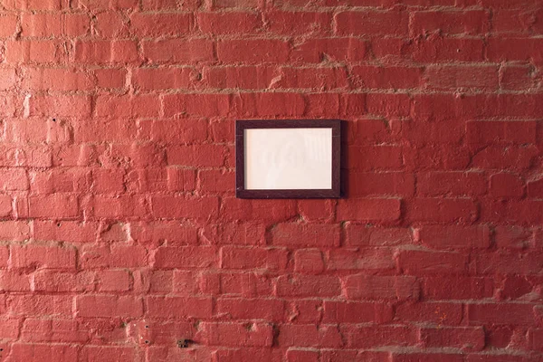 Framed Blank Picture Hanging Red Brick Wall — Stock Photo, Image