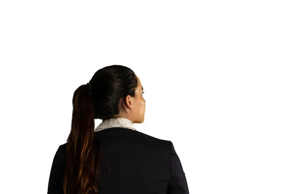 Back View Close Young Mixed Race Businesswoman Long Hair Ponytail — Stock Photo, Image