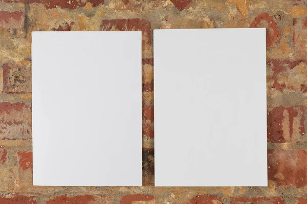 挂在砖墙上的两张空白油画 — 图库照片