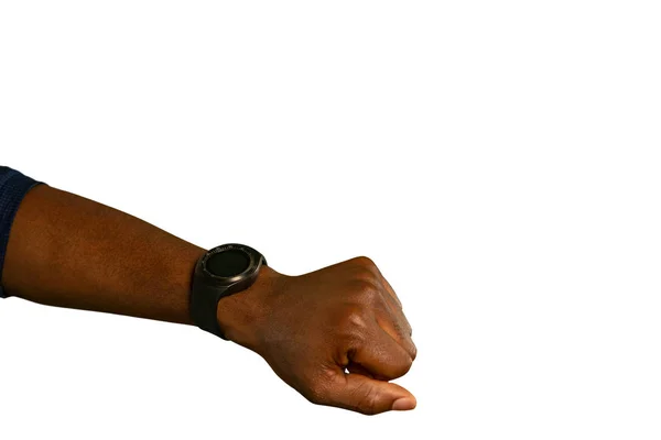 Nahaufnahme Der Hand Eines Mannes Der Eine Smartwatch Trägt — Stockfoto