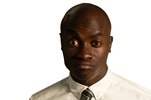 Kafasında Gömlek Kravat Olan Kel Bir Afro Amerikan Işadamının Portresi Stok Resim