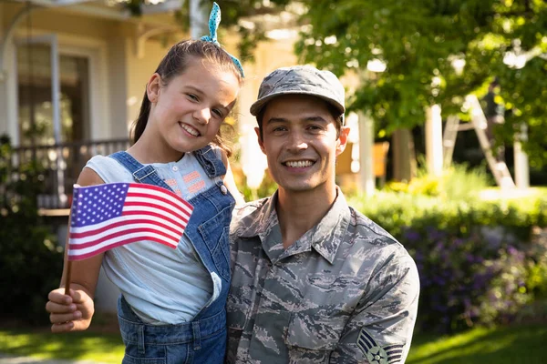 Portrait Young Adult Mixed Race Male Soldier Garden His Home — Stock Photo, Image