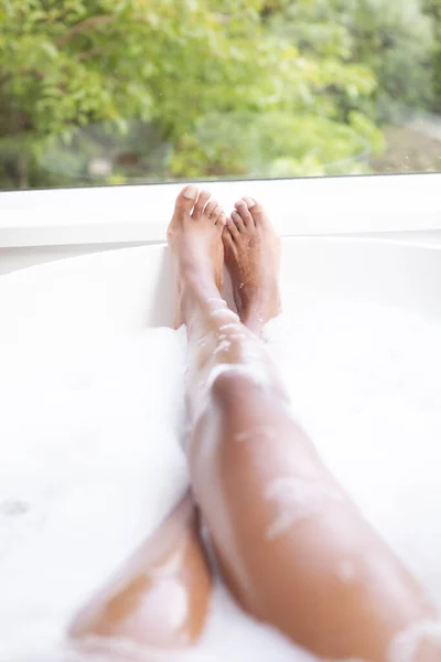 Legs Woman Spending Time Home Self Isolating Social Distancing Quarantine — Stock Photo, Image