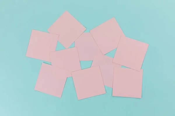 Close Top View Ten Pink Sheets Paper Sticky Memo Notes — Stock Photo, Image