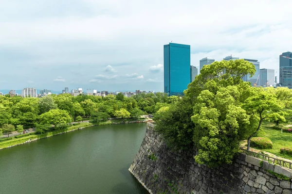 Muralla Foso Alrededor Del Castillo Osaka Rascacielos Del Osaka Business —  Fotos de Stock