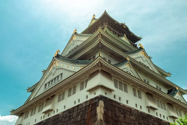 Hermoso Amanecer Pastel Colorido Del Castillo Osaka Con Hojas Otoño — Foto de Stock