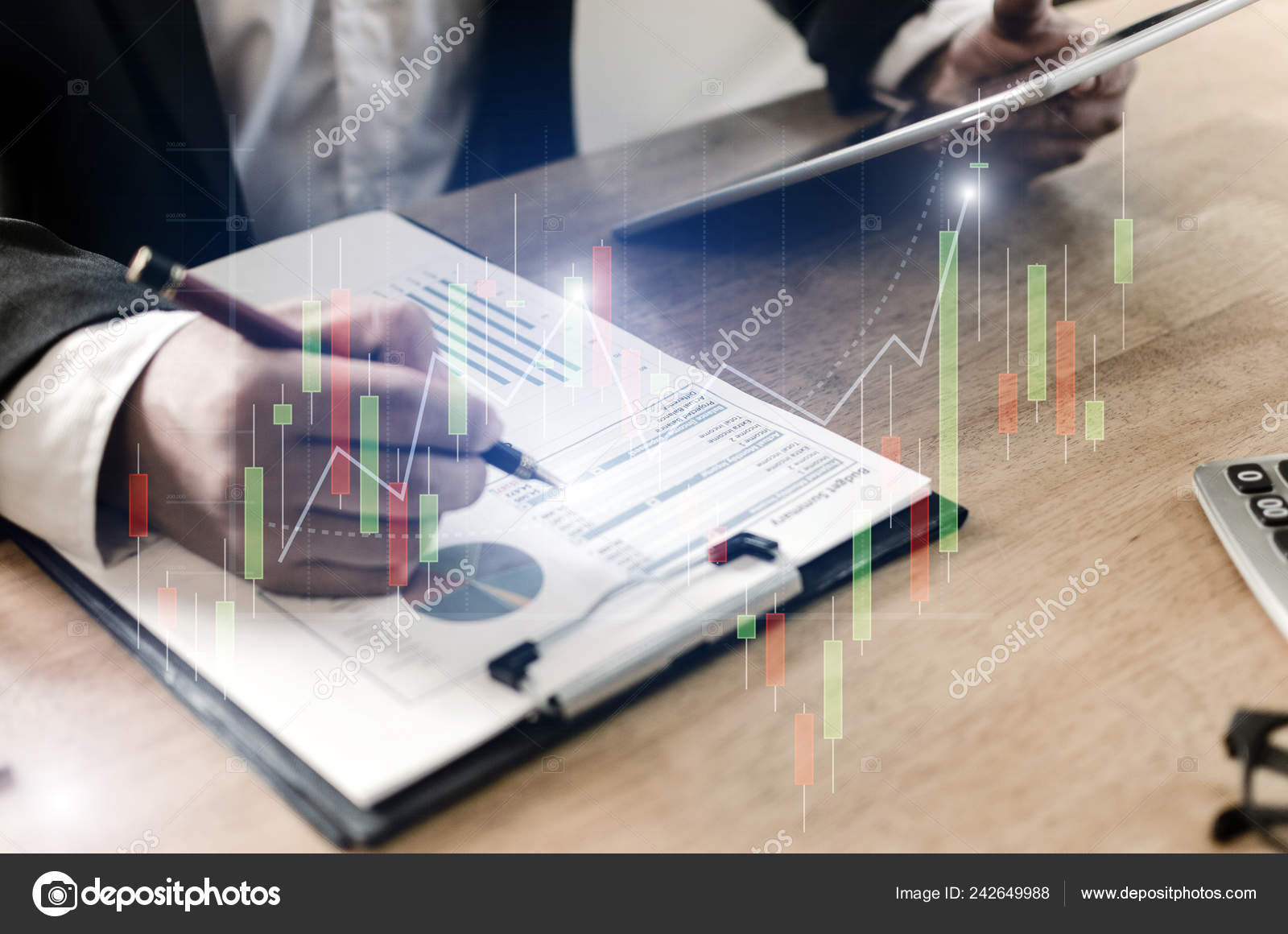 Accountant Investor Analysis Financial Reports Using Mobile Tablet - 