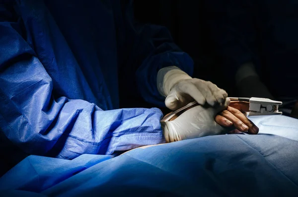 Närbild Bild Läkare Eller Kirurg Att Röra Vid Patientens Hand — Stockfoto