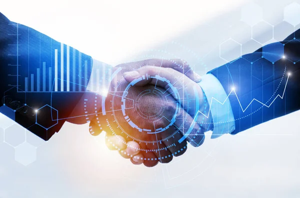 Handshake Homem Negócios Com Conexão Ligação Rede Global Efeito Gráfico — Fotografia de Stock