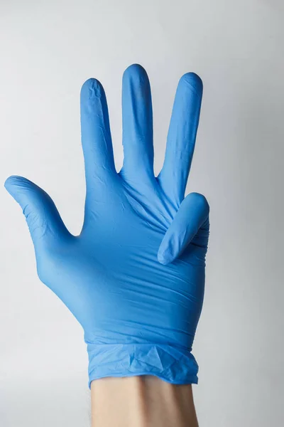 Hand Medical Glove Gestures Suitable Demonstrating Something Topic Medicine Chemistry — Stock Photo, Image