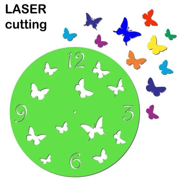 Lazer kelebekler saatiyle iç için kesti. Ahşap ve metal için şablon Lazer Kesim Makinası.