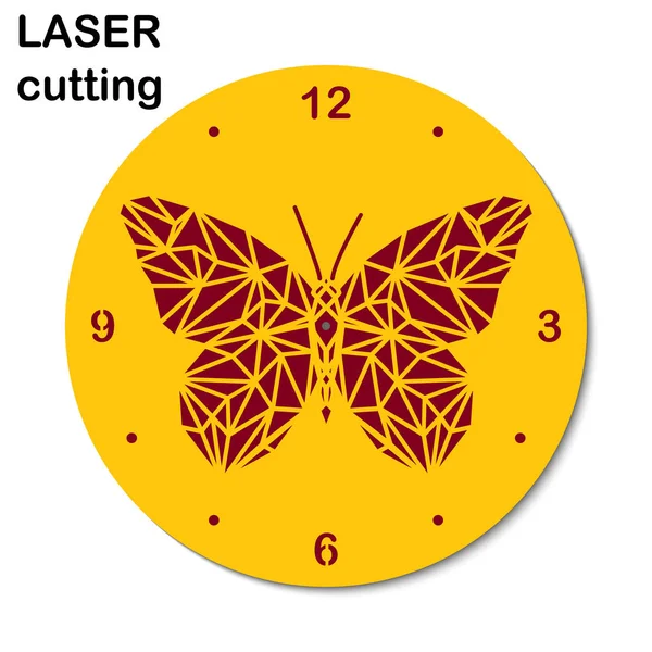 Laser Cut Clock Low Poly Butterfly Interior Template Laser Cutting — Stock Vector