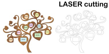 Family tree with photo frames for laser cutting. Collage of photo frames. Template laser cutting machine for wood and metal. clipart