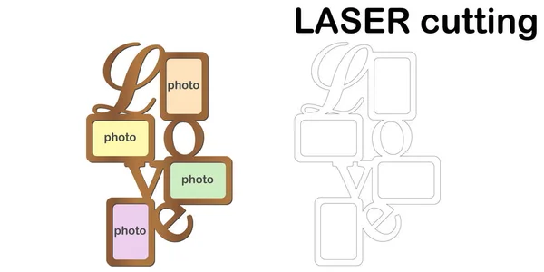 Frame Photos Inscription Love Laser Cutting Collage Photo Frames Template — Stock Vector