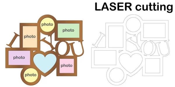 Rám Fotografie Pro Laserové Řezání Koláž Fotorámečků Šablony Laserové Řezací — Stockový vektor