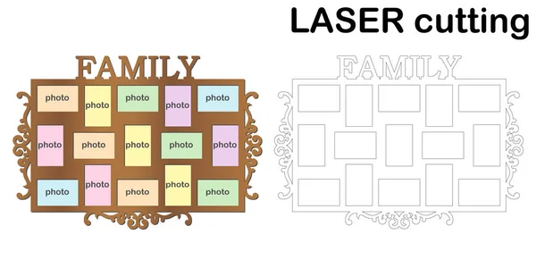 Marco Para Fotos Con Inscripción Familia Para Corte Por Láser — Vector de stock