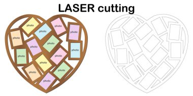 Kalp fotoğraflar için lazer kesim için çerçeve şeklinde. Fotoğraf çerçeveleri kolaj. Ahşap ve metal için şablon Lazer Kesim Makinası