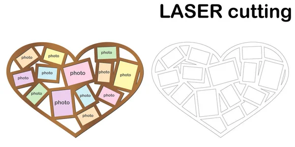 Рамка Формі Серця Фотографій Лазерного Різання Колаж Фоторамки Шаблон Лазерного — стоковий вектор