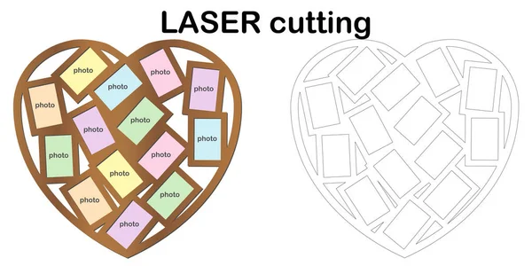 Kalp fotoğraflar için lazer kesim için çerçeve şeklinde. Fotoğraf çerçeveleri kolaj. Ahşap ve metal için şablon Lazer Kesim Makinası