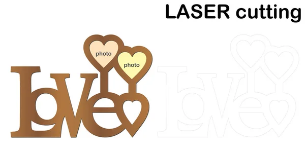 Moldura Para Fotos Com Inscrição Love Para Corte Laser Colagem — Vetor de Stock