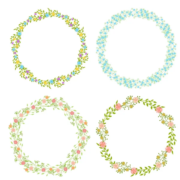 Kır çiçekleri yaprakları ile çelenk kümesi. Çerçeve metni için bir yer ile yuvarlak bir çiçek. Tebrik kartları, düğün davetiyeleri, tanıtım broşürleri için uygundur..