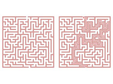 Meydanda labirent. Labirent çözümü ile. Labirent sembolü. Beyaz arka plan üzerinde izole.