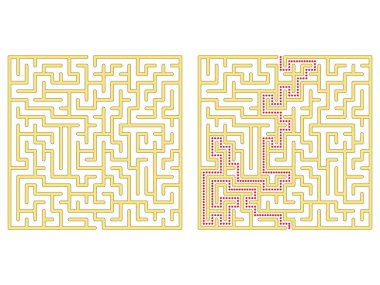 Meydanda labirent. Labirent çözümü ile. Labirent sembolü. Beyaz arka plan üzerinde izole.