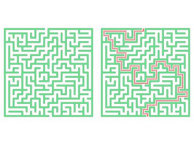 Meydanda labirent. Labirent çözümü ile. Labirent sembolü. Beyaz arka plan üzerinde izole.