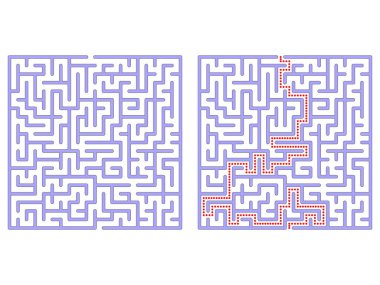 Meydanda labirent. Labirent çözümü ile. Labirent sembolü. Beyaz arka plan üzerinde izole.