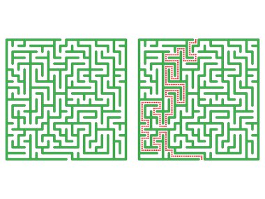 Meydanda labirent. Labirent çözümü ile. Labirent sembolü. Beyaz arka plan üzerinde izole.